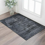 3' X 5' Charcoal And Gray Floral Washable Area Rug With UV Protection