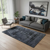 5' X 8' Charcoal And Gray Floral Washable Area Rug With UV Protection