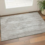 3' X 5' Silver And Ivory Floral Washable Area Rug With UV Protection