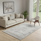 5' X 8' Silver And Ivory Floral Washable Area Rug With UV Protection