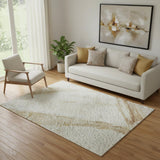 5' X 8' Taupe And Gold Nautical Washable Area Rug With UV Protection