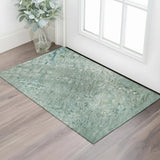 3' X 5' Teal And Ivory Abstract Washable Area Rug With UV Protection