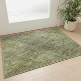 3' X 5' Green And Gold Abstract Washable Area Rug With UV Protection