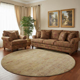 8' Coral And Taupe Abstract Washable Round Rug With UV Protection