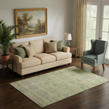 5' X 8' Green And Beige Abstract Washable Area Rug With UV Protection