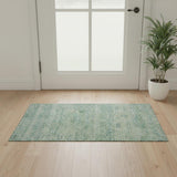 3' X 5' Teal And Pale Aqua Abstract Washable Area Rug With UV Protection