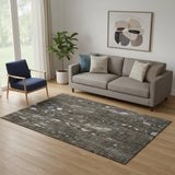 5' X 8' Chocolate And Beige Abstract Washable Area Rug With UV Protection