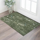 3' X 5' Fern Green And Blue Abstract Washable Area Rug With UV Protection