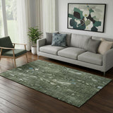 5' X 8' Fern Green And Blue Abstract Washable Area Rug With UV Protection