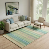 5' X 8' Sage And Peach Striped Washable Area Rug With UV Protection