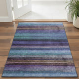 3' X 5' Blue And Purple Striped Washable Area Rug With UV Protection