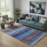 5' X 8' Blue And Purple Striped Washable Area Rug With UV Protection