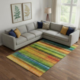 8' X 10' Green And Teal Striped Washable Area Rug With UV Protection