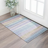 3' X 5' Lavender And Sky Blue Striped Washable Area Rug With UV Protection