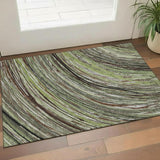 3' X 5' Sage And Ivory Abstract Washable Area Rug With UV Protection