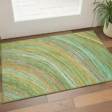 3' X 5' Green And Peach Abstract Washable Area Rug With UV Protection