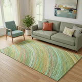 5' X 8' Green And Peach Abstract Washable Area Rug With UV Protection