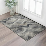 3' X 5' Gray And Silver Abstract Washable Area Rug With UV Protection