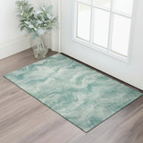 3' X 5' Teal And Ivory Abstract Washable Area Rug With UV Protection