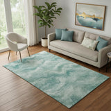 5' X 8' Teal And Ivory Abstract Washable Area Rug With UV Protection