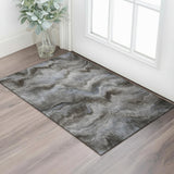 3' X 5' Taupe And Gray Abstract Washable Area Rug With UV Protection