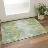 3' X 5' Green And Ivory Abstract Washable Area Rug With UV Protection