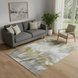 5' X 8' Pewter And Gold Abstract Washable Area Rug With UV Protection