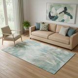5' X 8' Sky Blue And Ivory Abstract Washable Area Rug With UV Protection