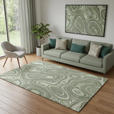 5' X 8' Sage And Ivory Geometric Washable Area Rug With UV Protection