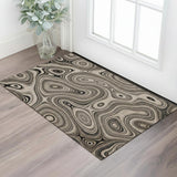 3' X 5' Beige And Charcoal Geometric Washable Area Rug With UV Protection