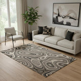 5' X 8' Beige And Charcoal Geometric Washable Area Rug With UV Protection