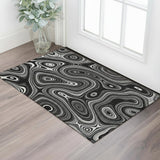 3' X 5' Black And Ivory Geometric Washable Area Rug With UV Protection