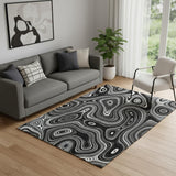5' X 8' Black And Ivory Geometric Washable Area Rug With UV Protection