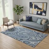 5' X 8' Blue And Ivory Geometric Washable Area Rug With UV Protection