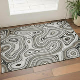 3' X 5' Ivory And Charcoal Geometric Washable Area Rug With UV Protection