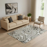 5' X 8' Ivory And Charcoal Geometric Washable Area Rug With UV Protection