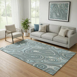 5' X 8' Sky Blue And Ivory Geometric Washable Area Rug With UV Protection