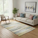 5' X 8' Gold And Ivory Striped Washable Area Rug With UV Protection