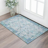 3' X 5' Blue And Ivory Patchwork Washable Area Rug With UV Protection