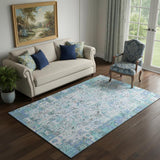 5' X 8' Blue And Ivory Patchwork Washable Area Rug With UV Protection