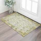 3' X 5' Gold And Ivory Patchwork Washable Area Rug With UV Protection