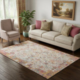 5' X 8' Pink And Ivory Patchwork Washable Area Rug With UV Protection