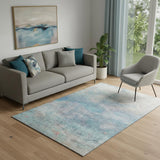 5' X 8' Aqua And Beige Abstract Washable Area Rug With UV Protection