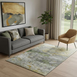 5' X 8' Olive Green And Gold Abstract Washable Area Rug With UV Protection
