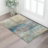 3' X 5' Teal And Beige Abstract Washable Area Rug With UV Protection