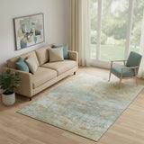 5' X 8' Wheat And Beige Abstract Washable Area Rug With UV Protection