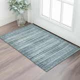 3' X 5' Sage And Blue Striped Washable Area Rug With UV Protection