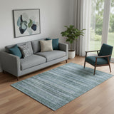 5' X 8' Sage And Blue Striped Washable Area Rug With UV Protection