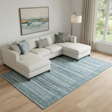 8' X 10' Sage And Blue Striped Washable Area Rug With UV Protection