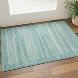 3' X 5' Aqua And Ivory Striped Washable Area Rug With UV Protection